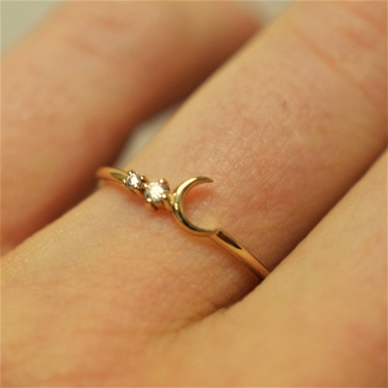 Moon & Sun CZ Stackable Rings Set Golden Tone Bohemian Gift for Her